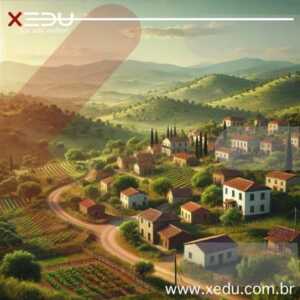 Cenário rural com vilarejo na Sardenha