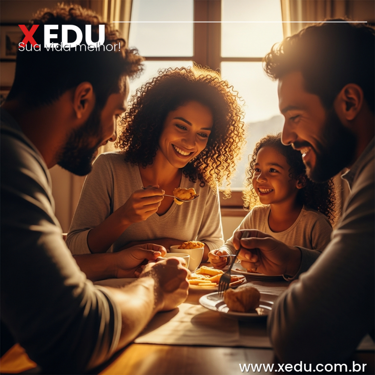 A warm and joyful scene of a Brazilian family gathered around a simple breakfast table, sharing a meal together on an ordinary morning — sunlight streaming through the window, genuine smiles, someone passing food to another. The mood is tender, loving, and full of warmth — like Christmas captured in an everyday moment. Photorealistic, cinematic, warm golden tones, 16:9 ratio. No decorations, no Santa Claus — just human connection and love.